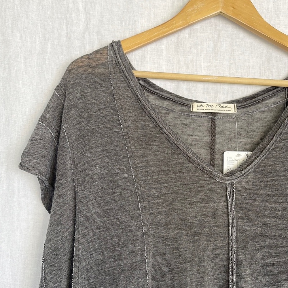 NWT Free People Gray V-Neck Women Top - Picture 3 of 11